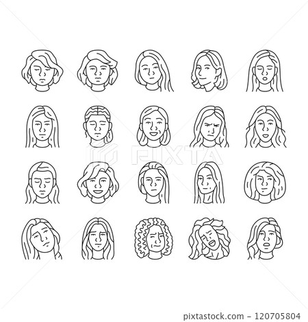 facial expression female smile icons set vector facial expression female smile icons set vector 120705804