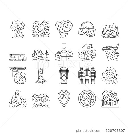 wildfire blaze firestorm burn icons set vector 120705807