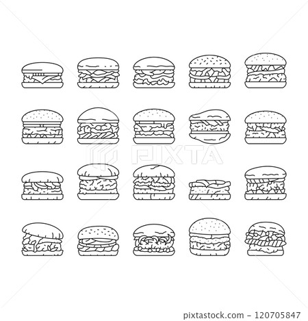 burger food hamburger bun icons set vector burger food hamburger bun icons set vector 120705847