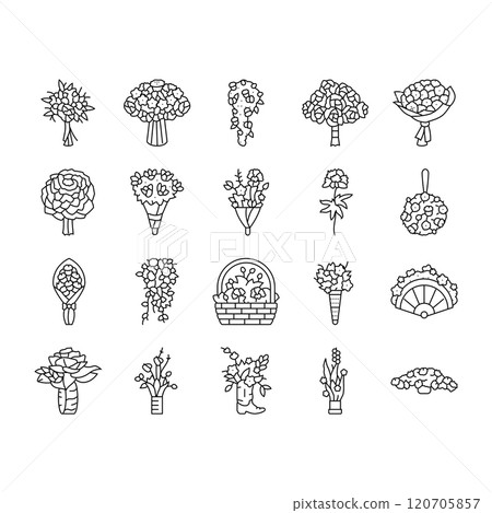 bouquet flower wedding gift icons set vector 120705857
