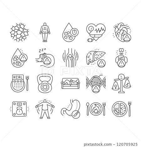 obesity overweight fat obese icons set vector 120705925
