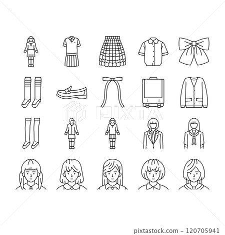 japanese school girl korea child icons set vector 120705941