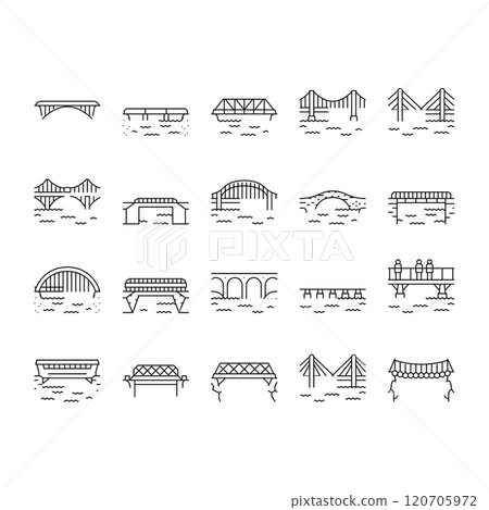 bridge city building road river icons set vector 120705972