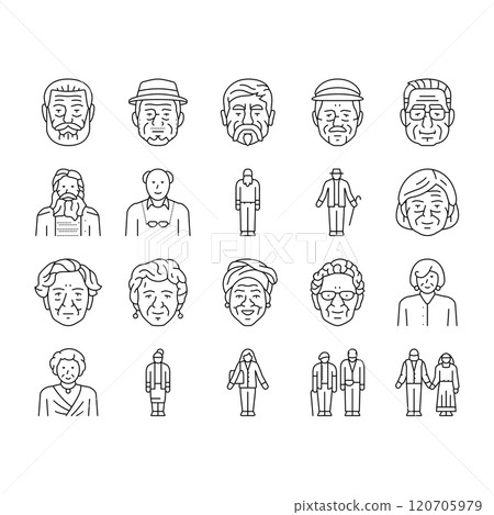old people senior happy mature icons set vector 120705979