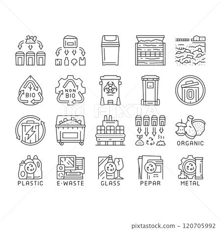 waste sorting garbage plastic icons set vector 120705992