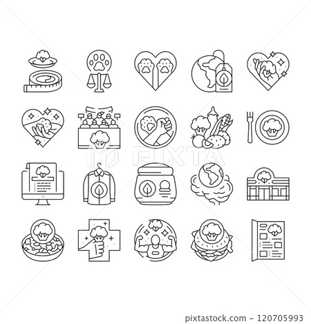 vegan vegetarian food leaf icons set vector 120705993