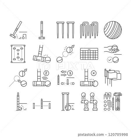 croquet mallet game ball icons set vector croquet mallet game ball icons set vector 120705998