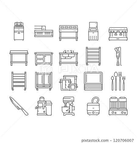restaurant equipment kitchen cafe icons set vector 120706007