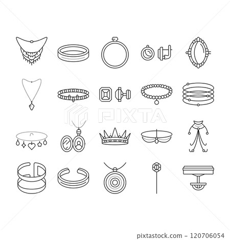 jewelry ring gold necklace icons set vector 120706054