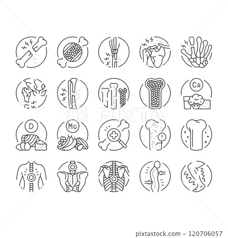 osteoporosis bone pain calcium icons set vector osteoporosis bone pain calcium icons set vector 120706057