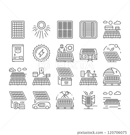 solar panels energy sun icons set vector solar panels energy sun icons set vector 120706075