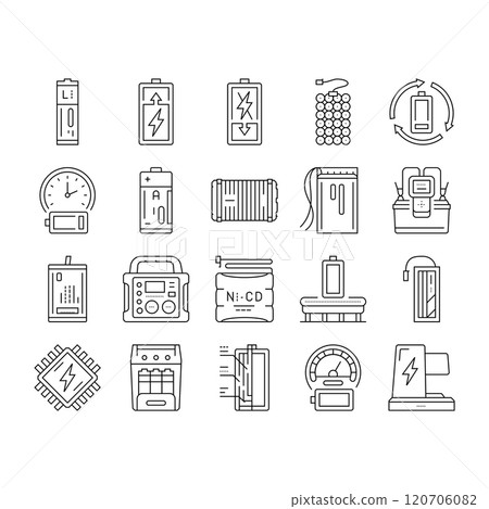 battery technology power electric icons set vector 120706082