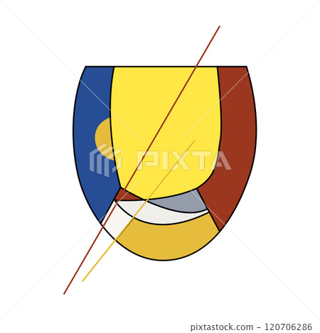 Alphabet letter U in Kandinsky style for your design, vector image. Color combination classic triad. 120706286
