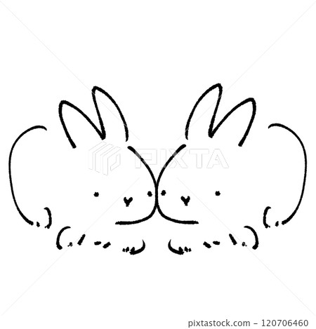兩隻可愛的兔子擁抱的簡單線條畫插圖 兩隻可愛的兔子擁抱的簡單線條畫插圖 120706460