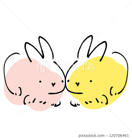 兩隻可愛的兔子擁抱的簡單線條畫插圖 兩隻可愛的兔子擁抱的簡單線條畫插圖 120706461