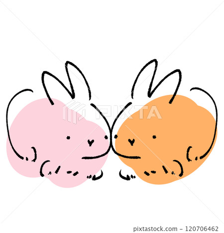 A simple line drawing of two cute rabbits snuggling up to each other A simple line drawing of two cute rabbits snuggling up to each other 120706462