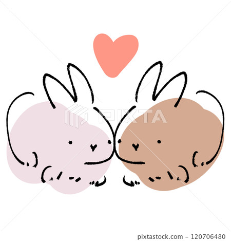 A hand-drawn illustration of two cute rabbits sitting close together A hand-drawn illustration of two cute rabbits sitting close together 120706480