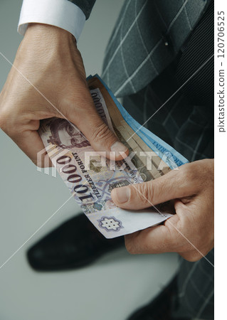 businessman with some forint notes in his hands 120706525