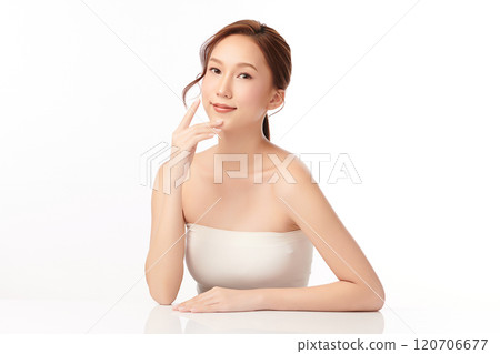 Beautiful young asian woman with clean fresh skin on white background, Face care, Facial treatment, Cosmetology, beauty and spa, Asian women portrait. 120706677