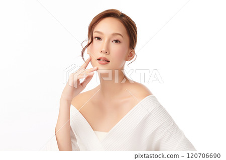 Beautiful young asian woman with clean fresh skin on white background, Face care, Facial treatment, Cosmetology, beauty and spa, Asian women portrait. 120706690