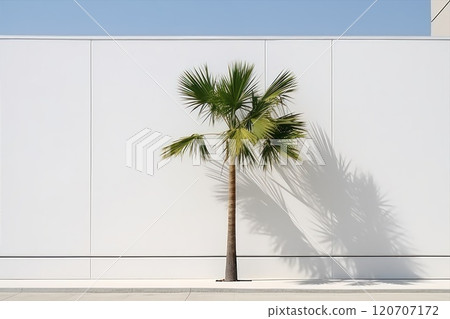 Palm tree leaves against turquoise blue sky and white wall. Colorful minimalism. Palm tree leaves against turquoise blue sky and white wall. Colorful minimalism. 120707172