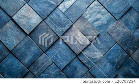 Blue slate tile pattern, geometric design. Architectural decor concept Blue slate tile pattern, geometric design. Architectural decor concept 120707284