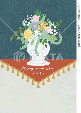 2025 New Year's card, Year of the snake, flowers and snakes 2025 New Year's card, Year of the snake, flowers and snakes 120707862