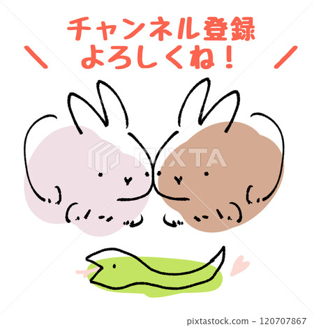 Cute rabbit and snake characters asking you to subscribe 120707867