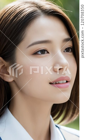 [9:16 version] Beautiful woman's face with bare skin, facing right, looking right, Asian beauty 120708350