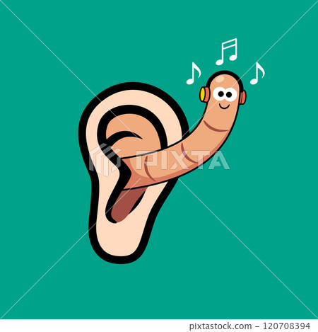 An illustration of ear worm wearing a headphone. An illustration of ear worm wearing a headphone. 120708394