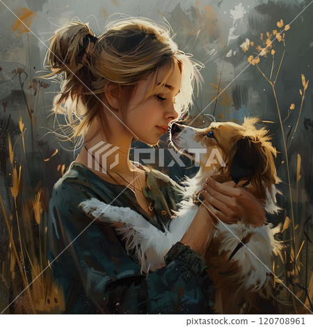 Girl with dog in vintage style 120708961