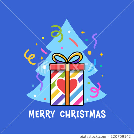 a colorful gift box with flying confetti. Christmas theme. Isolated Vector Illustration 120709142