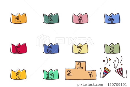 Hand drawn colorful crowns set 120709191