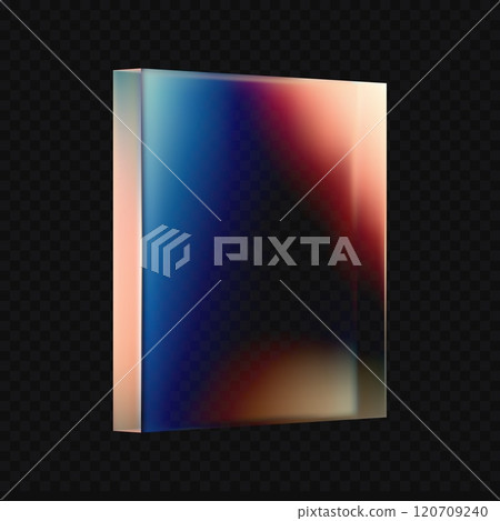 Rectangular glass block with cool gradient colors on dark background Vector 3d illustration 120709240