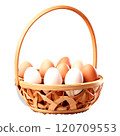 Chicken eggs in a basket isolated on a transparent background 120709553