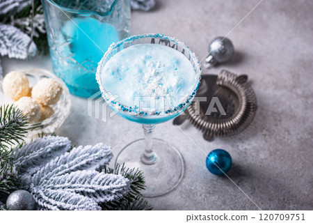 Christmas cocktail with blue curacao Christmas cocktail with blue curacao 120709751