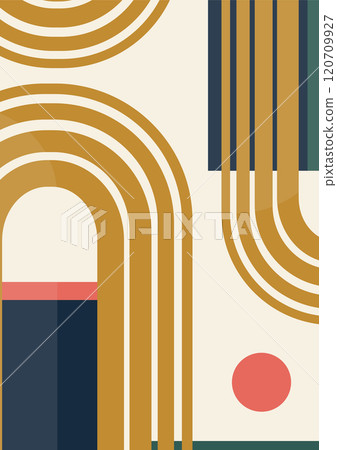Modern abstract aesthetic background with geometric shapes. Wall decor in simple flat 2d style Modern abstract aesthetic background with geometric shapes. Wall decor in simple flat 2d style 120709927