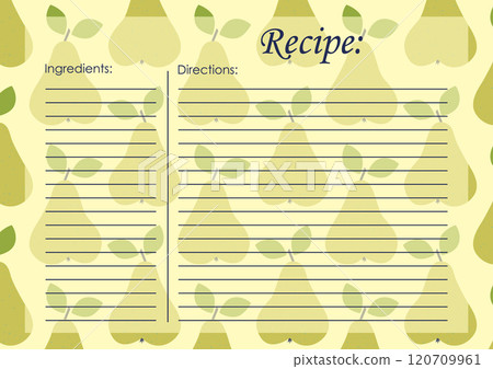 Recipe card template - fruits pastry. Juicy pears bakery cooking list 120709961