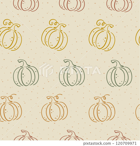 Thanksgiving design cartoon style squash illustration. Vector simple Halloween pumpkin seamless pattern. 120709971