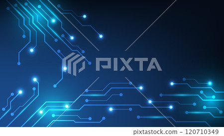 hi tech technology background. futuristic circuit board with blue light glowing 120710349