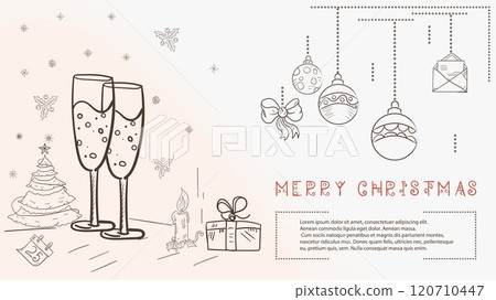 Christmas contour illustration in the style of childrens doodles with the text Lorem Ipsum a glass with a drink 120710447
