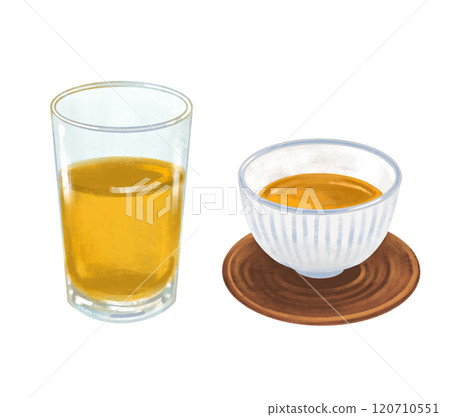 Illustration of tea in a glass and teacup 120710551