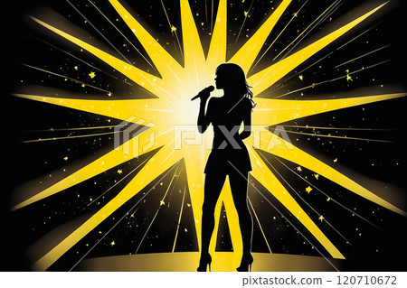 一位年輕女子在舞台上唱歌的剪影 120710672