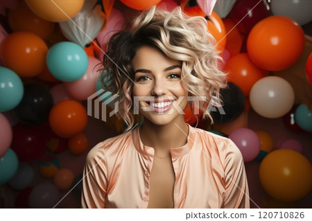 A Joyful Young Woman Smiling Brightly. The concept of happiness and joy 120710826