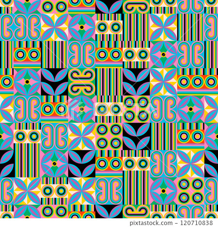 Colorfulness and symmetry create an colorful kaleidoscope seamless pattern Colorfulness and symmetry create an colorful kaleidoscope seamless pattern 120710838