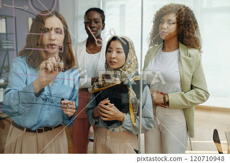 Collaborating on Project Plan in Modern Office Setting Collaborating on Project Plan in Modern Office Setting 120710948