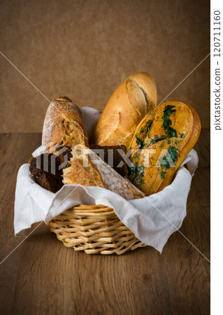 Fresh bread, buckwheat bread, garlic bread, French baguette Fresh bread, buckwheat bread, garlic bread, French baguette 120711160