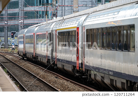IC train arriving at the platform of Brussels North station, Belgium IC train arriving at the platform of Brussels North station, Belgium 120711264
