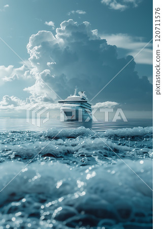 A cruise ship is sailing in the sea. 120711576
