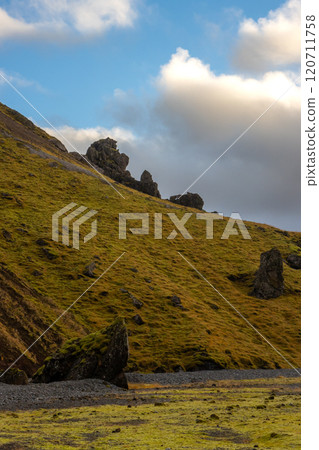 Mountains and landscape in Katla geopark, Iceland 120711758